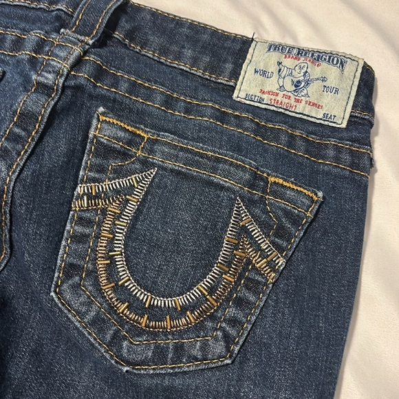 True religion straight leg jeans low rise cotton blend dark blue 5 pockets sz 26 - Picture 5 of 14